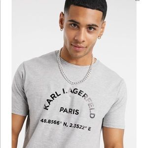 Karl Lagerfeld NWT Mens Paris Latitude Gray T Shirt Short Sleeve Graphic T-Shirt